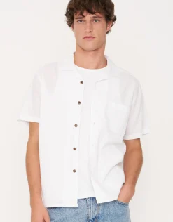 Crinkled Texture Short Sleeve Shirt in Beige
