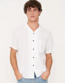 Crinkled Texture Short Sleeve Shirt in Beige