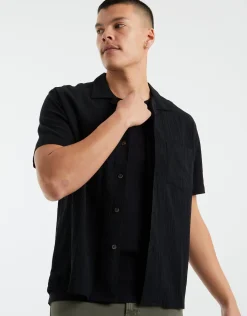 Crinkled Texture Short Sleeve Shirt in Beige
