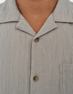 Crinkled Texture Short Sleeve Shirt in Beige