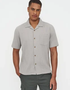 Crinkled Texture Short Sleeve Shirt in Beige