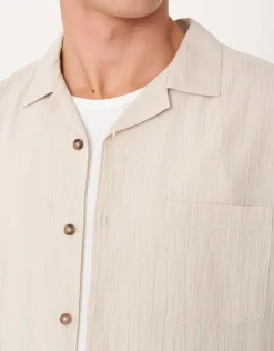 Crinkled Texture Short Sleeve Shirt in Beige