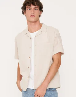 Crinkled Texture Short Sleeve Shirt in Beige