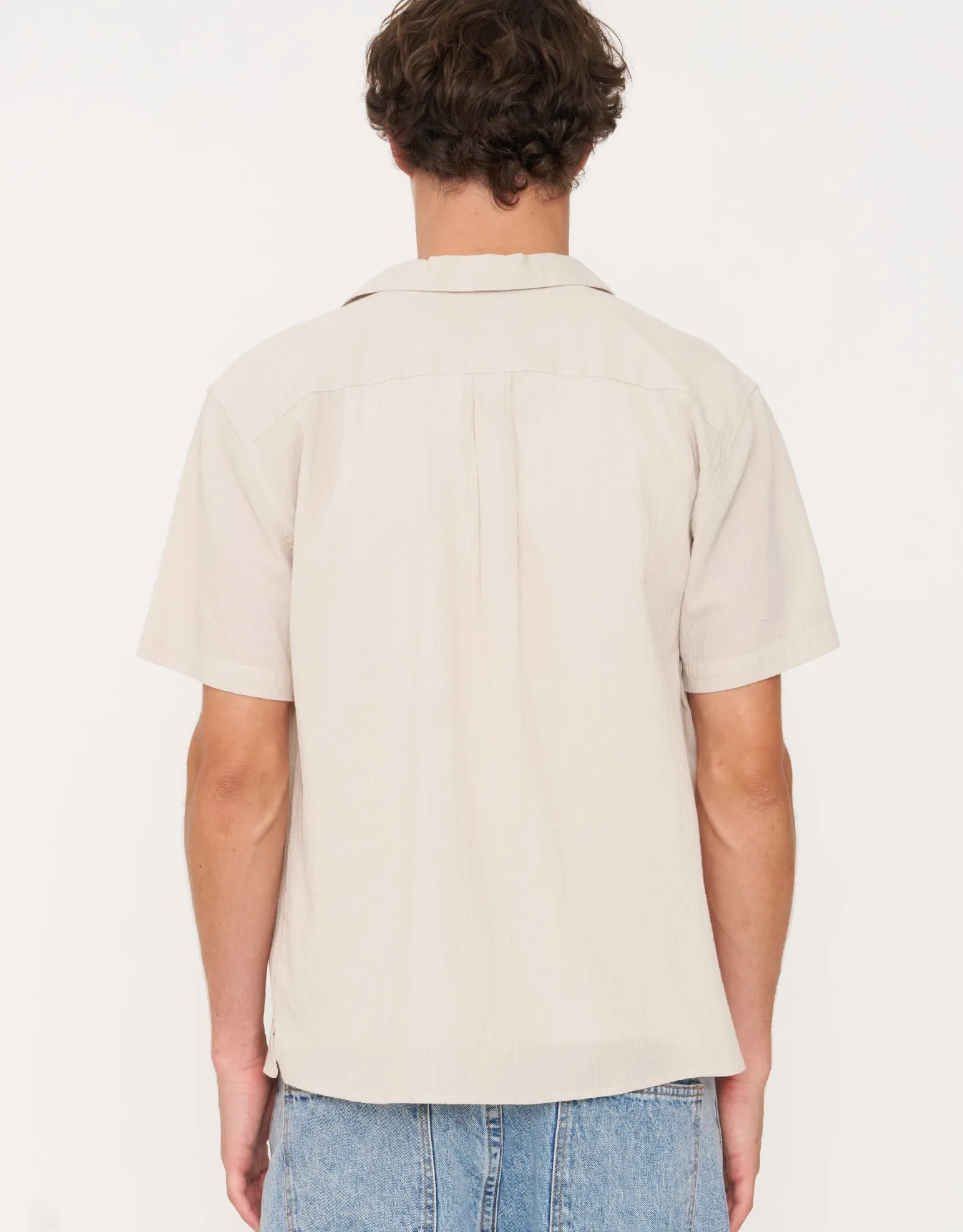 Crinkled Texture Short Sleeve Shirt in Beige