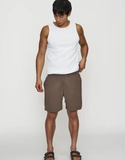 Crinkle Texture Elastic Waist Shorts in Bone 002