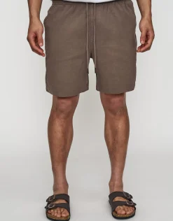 Crinkle Texture Elastic Waist Shorts in Brown