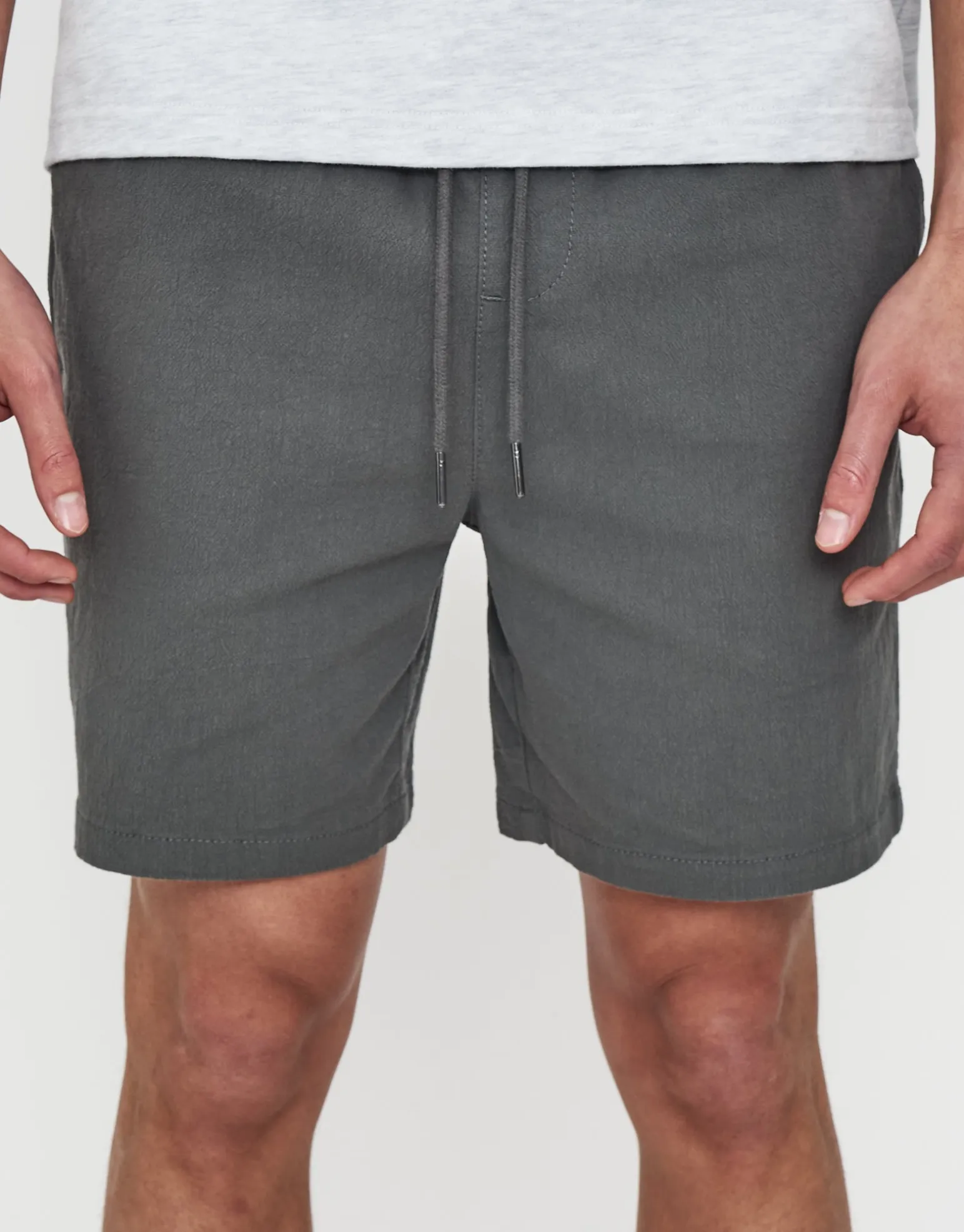 Crinkle Texture Elastic Waist Shorts in Brown
