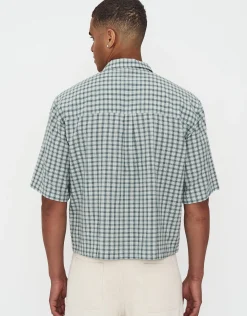 Cropped Check Short Sleeve Shirt in Light Green