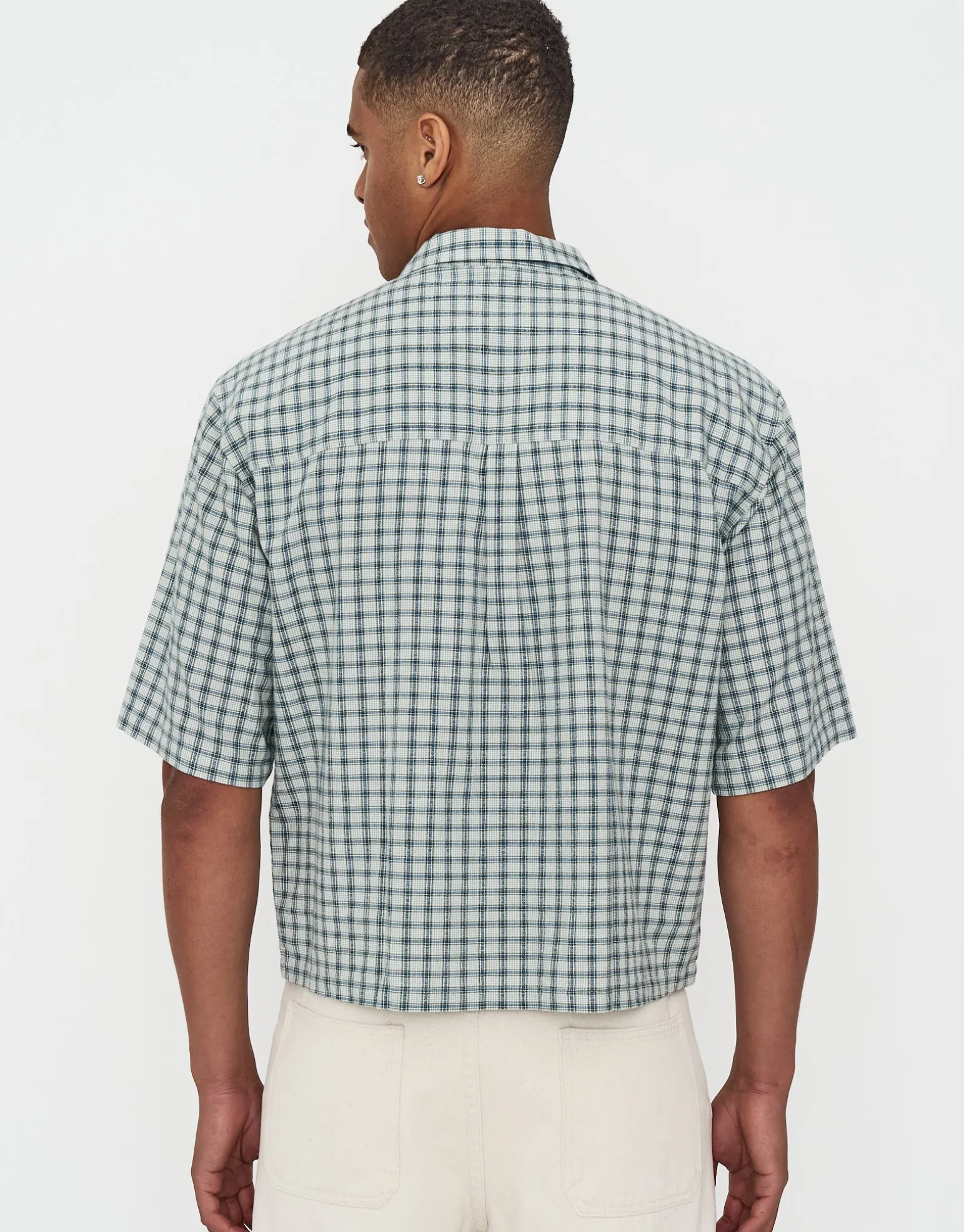 Cropped Check Short Sleeve Shirt in Light Green
