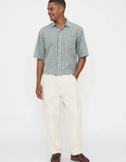 Cropped Check Short Sleeve Shirt in Light Green