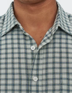 Cropped Check Short Sleeve Shirt in Light Green