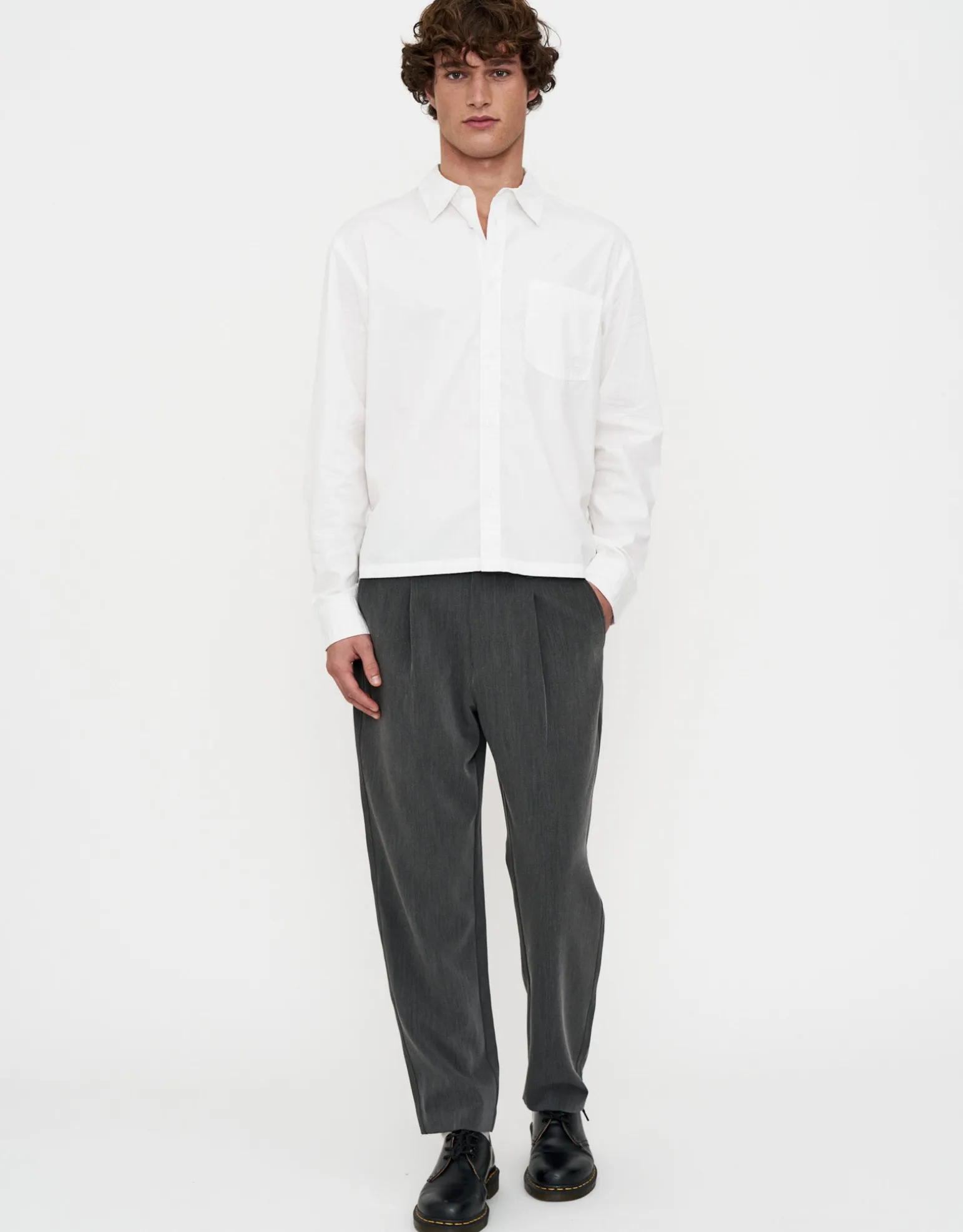 Cropped Long Sleeve Shirt in White