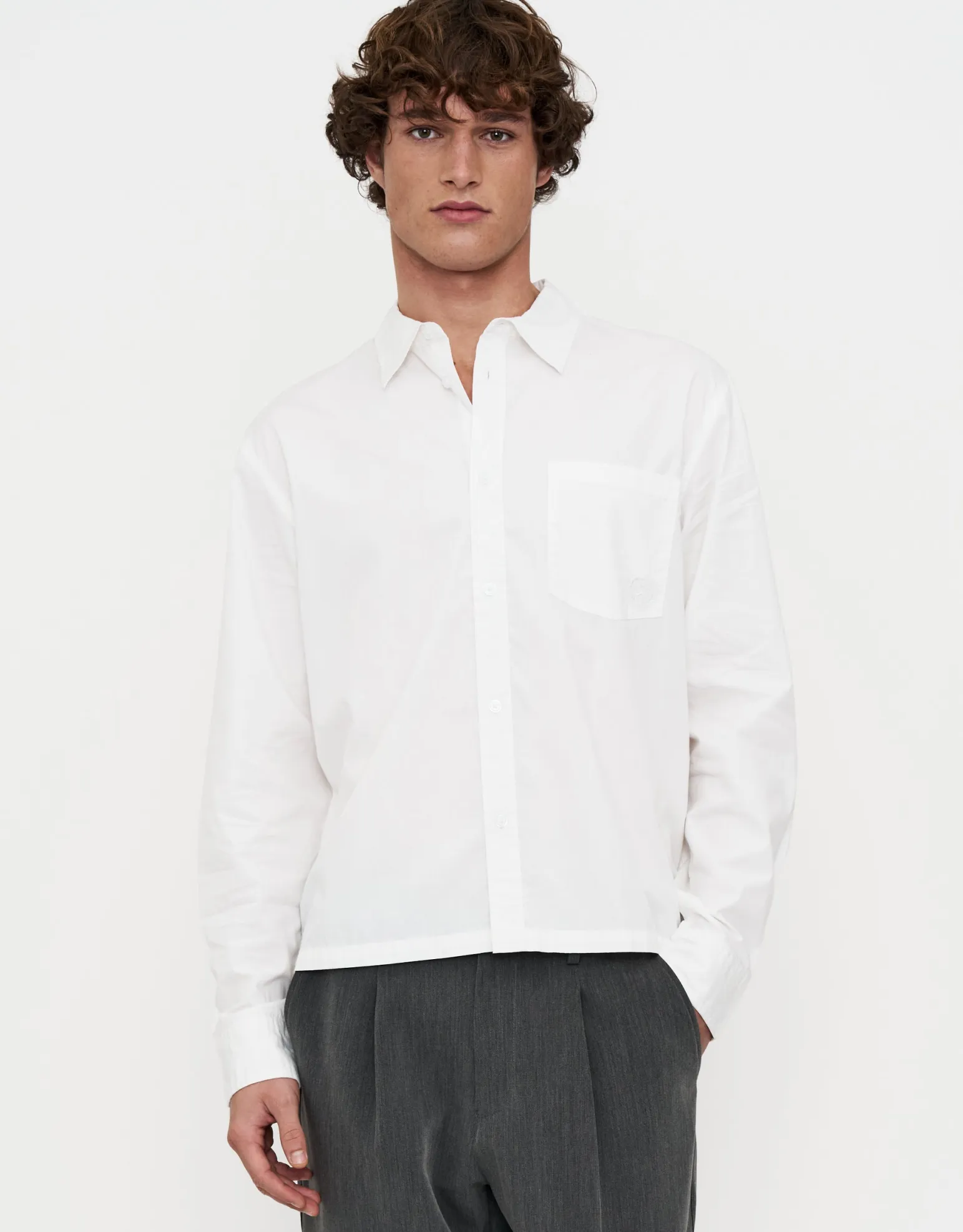 Cropped Long Sleeve Shirt in White