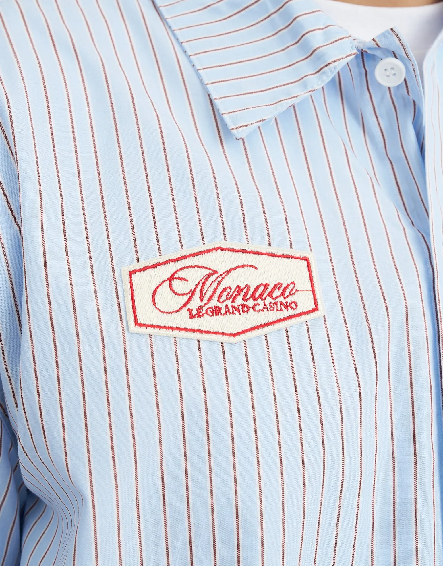 Cropped Members Only Striped Short Sleeve Shirt in Blue/white