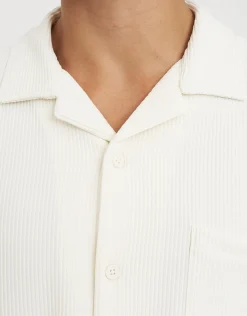 Cropped Plisse Embroidered Short Sleeve Shirt in Black