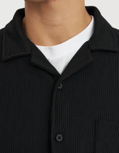Cropped Plisse Embroidered Short Sleeve Shirt in Off White