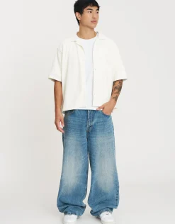 Cropped Plisse Embroidered Short Sleeve Shirt in Bitter Brown