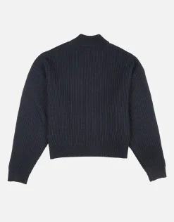 Cropped Zip Up Heavy Knit in Black
