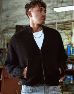 Cropped Zip Up Heavy Knit in Black