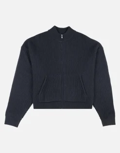 Cropped Zip Up Heavy Knit in Black