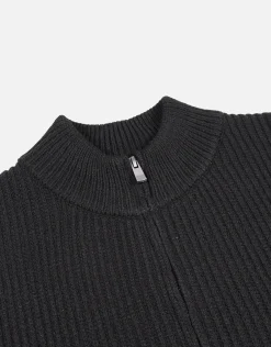 Cropped Zip Up Heavy Knit in Black