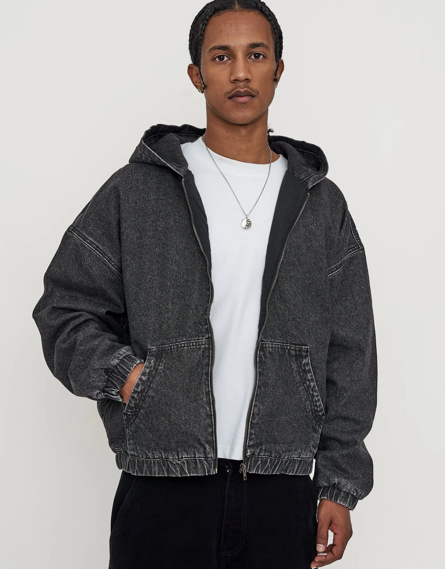 Cult Customs Oversized Hooded Jacket in Washed Black