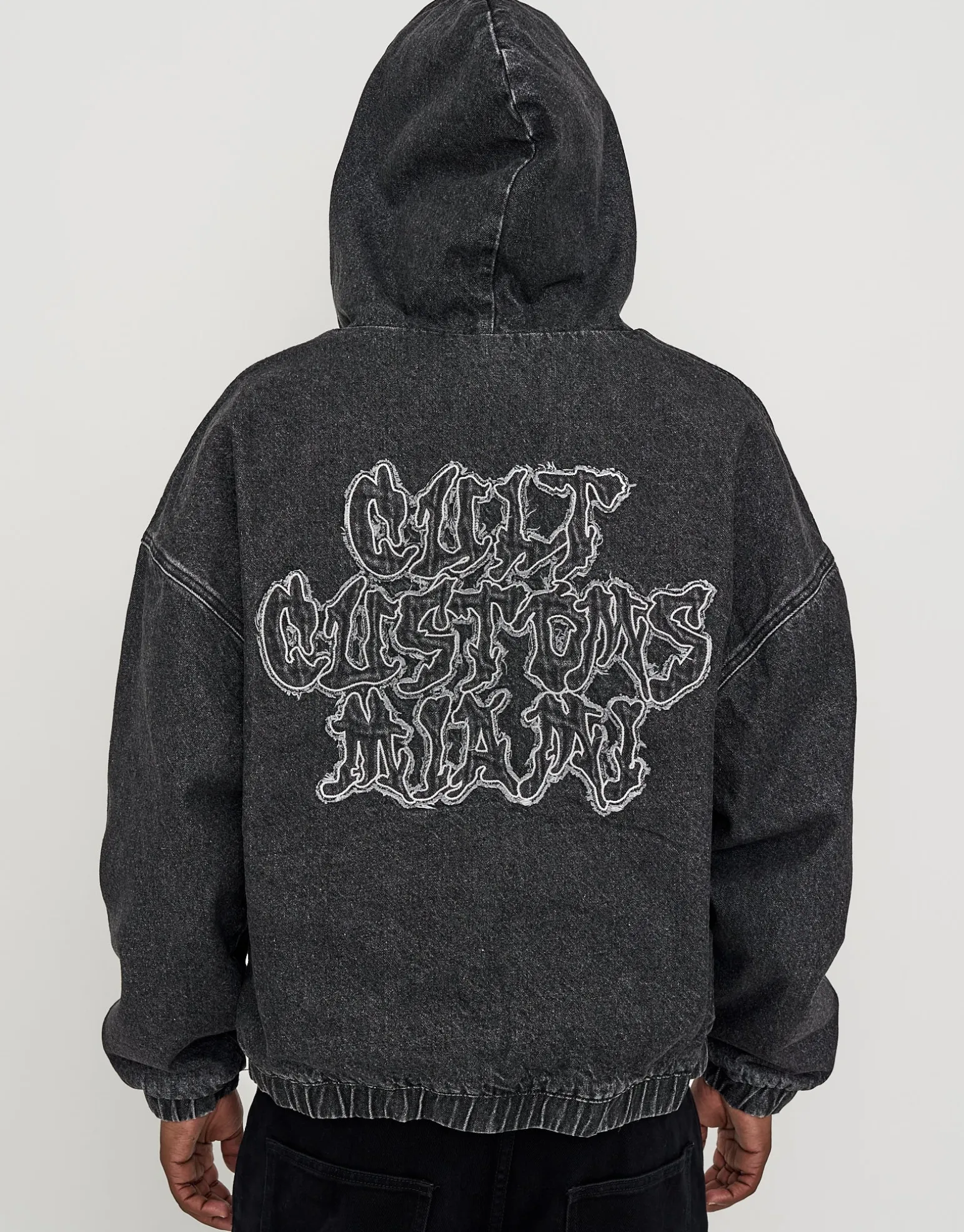 Cult Customs Oversized Hooded Jacket in Washed Black