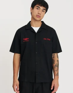 Dark Rose Short Sleeve Shirt in Black