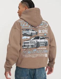 Defiance Car Oversized Hoodie in Wood Smoke