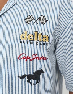 Delta Auto Cropped Short Sleeve Shirt in White/blue