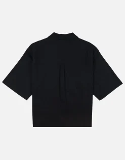 Delta Auto Cropped Short Sleeve Shirt in White/blue