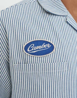 Delta Auto Cropped Short Sleeve Shirt in White/blue