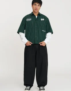 Dice Supply Cropped Short Sleeve Shirt in Deep Forest Green