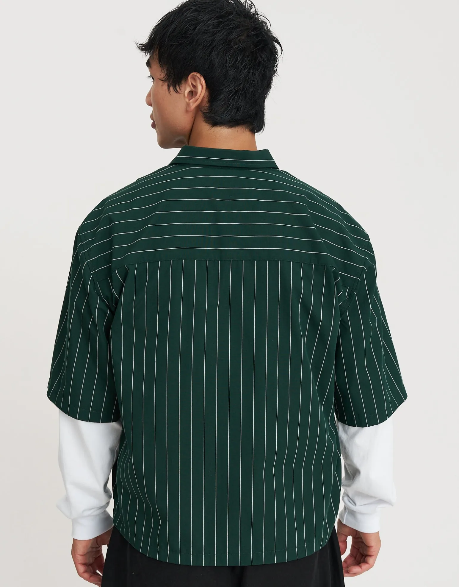 Dice Supply Cropped Short Sleeve Shirt in Deep Forest Green