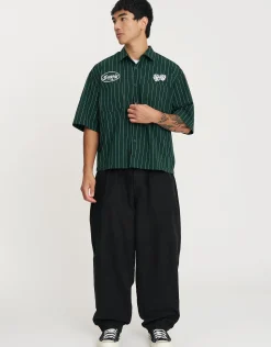 Dice Supply Cropped Short Sleeve Shirt in Deep Forest Green