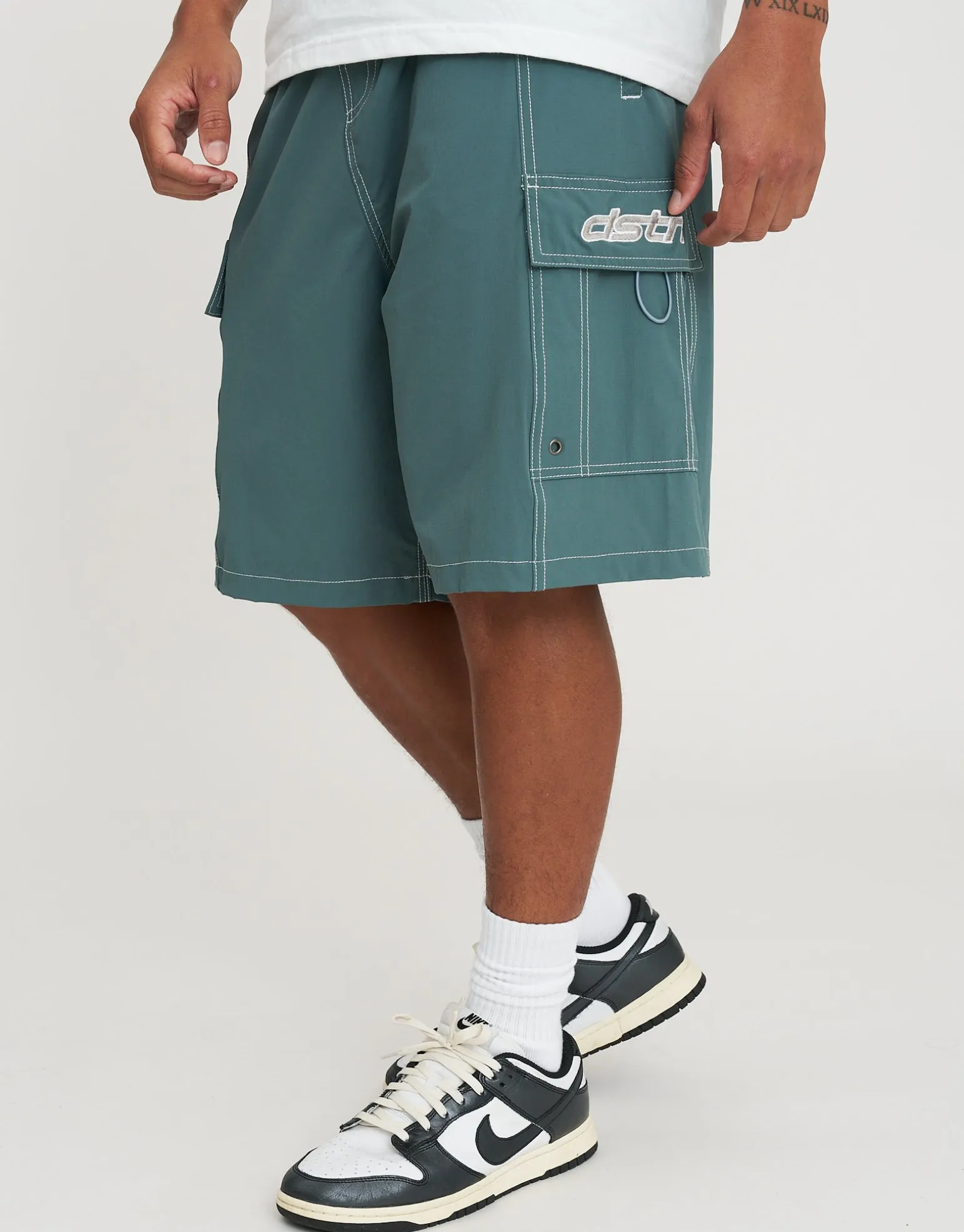 Distortion Cargo Swim Shorts in Black