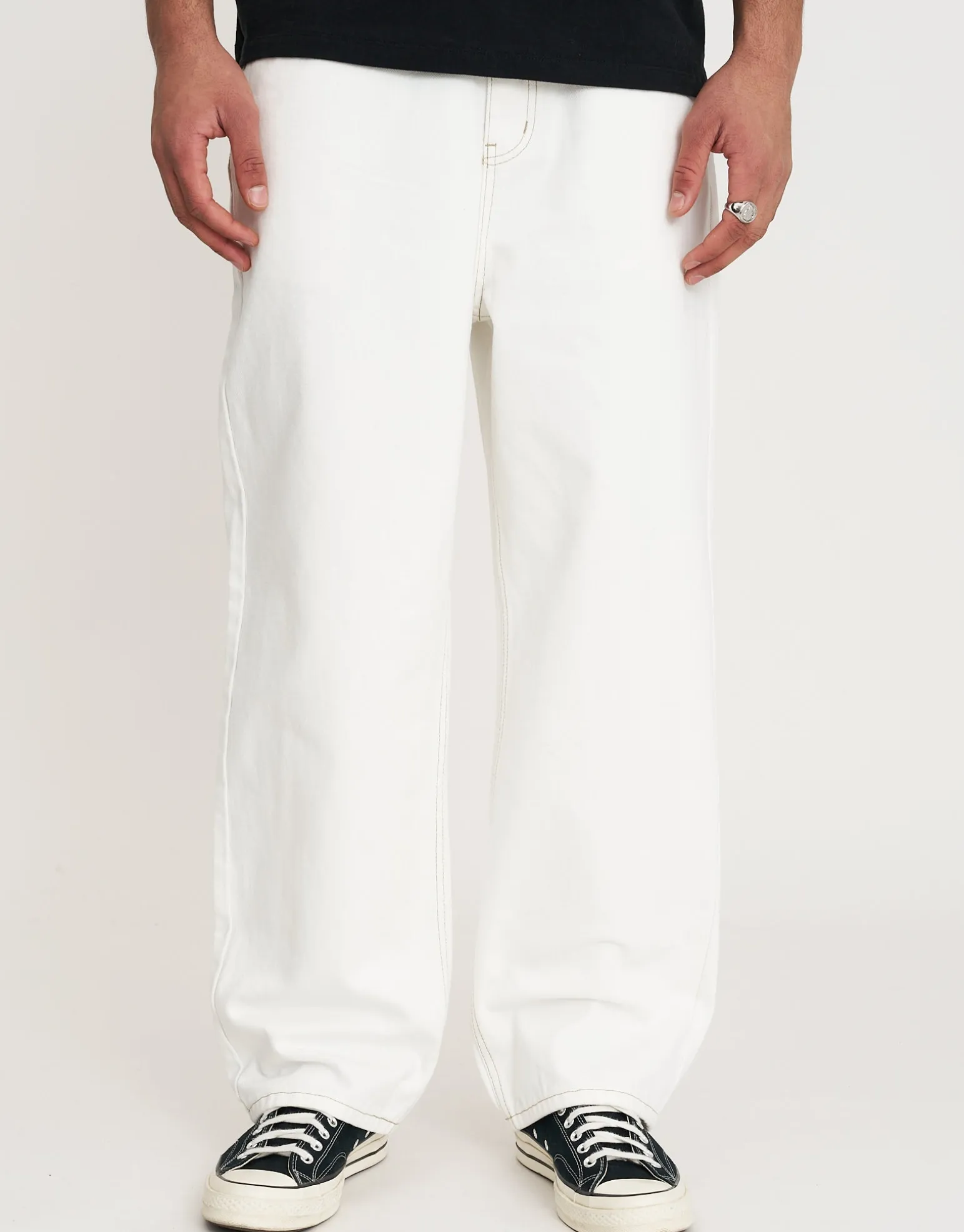 Distortion Debossed Baggy Jean in Cloud White