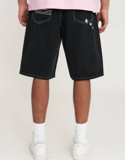 Distortion Star Jort in Black/white Stitch