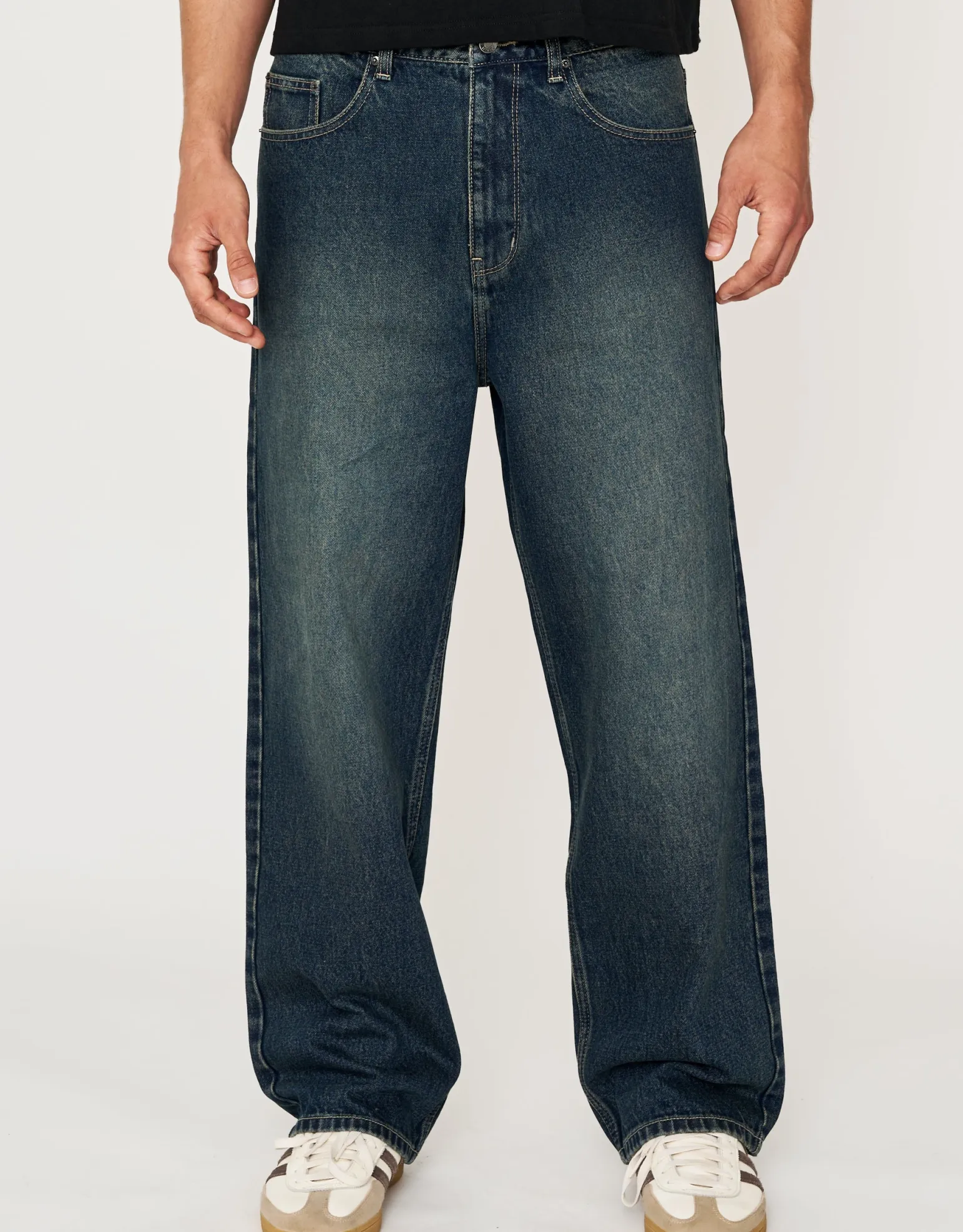 Distressed Baggy Fit Jeans in Acid Wash Blue