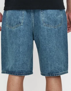 Distressed Relaxed Fit Denim Shorts in Acid Wash Blue