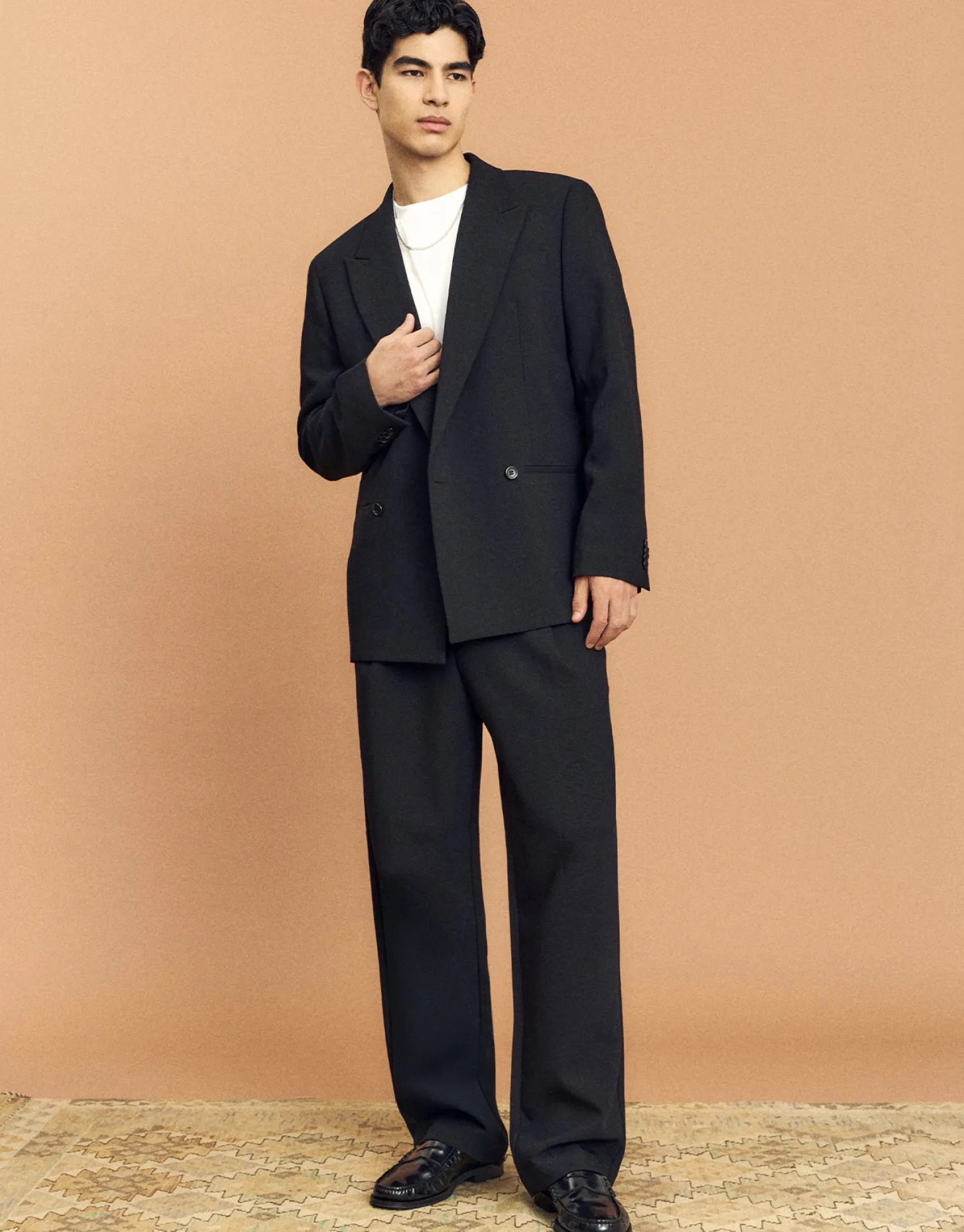 Double Breasted Relaxed Suit Jacket in Black