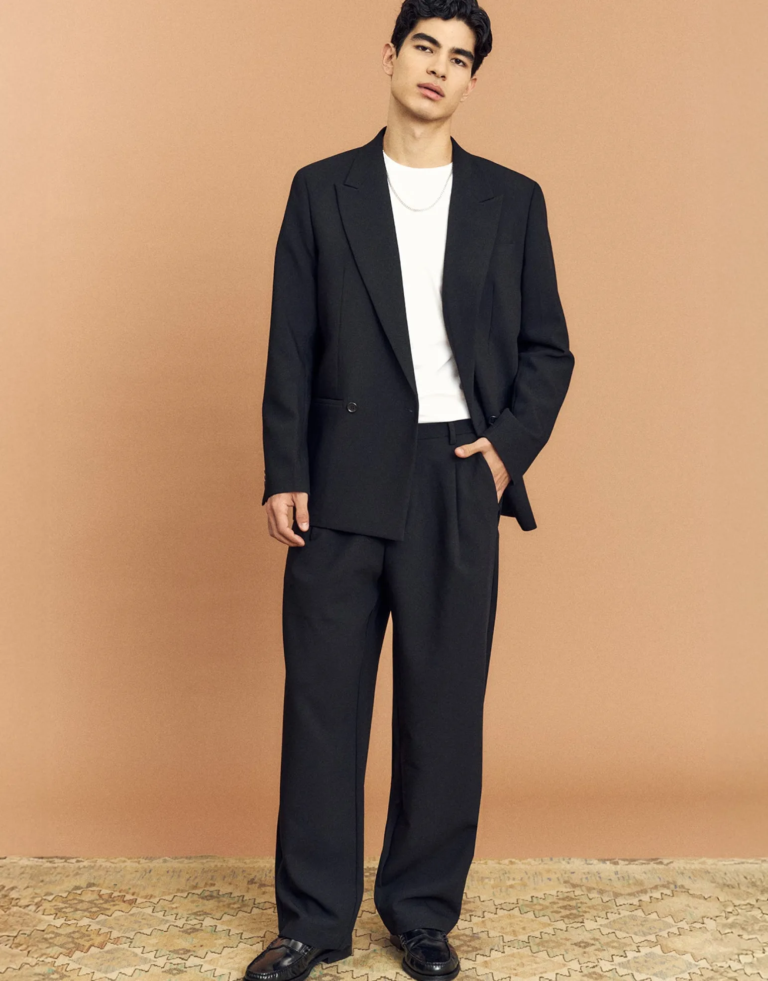 Double Breasted Relaxed Suit Jacket in Black