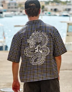 Dragon Check Quarter Zip Short Sleeve Shirt in Blue Check