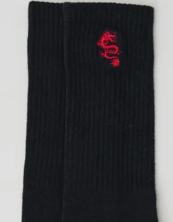 Dragon Embroidered Sport Socks in Black