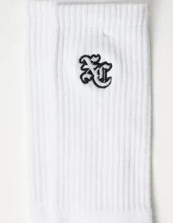 Droopy Embroidered Sport Socks in Black