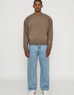 Essential Cropped Oversized Crew Neck Sweat in Brown