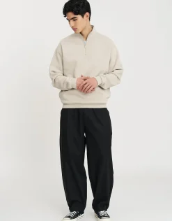 Essential Oversized Quarter Zip Sweat in Ecru
