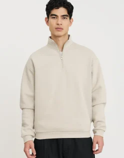 Essential Oversized Quarter Zip Sweat in Fog Blue