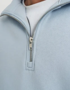 Essential Oversized Quarter Zip Sweat in Fog Blue