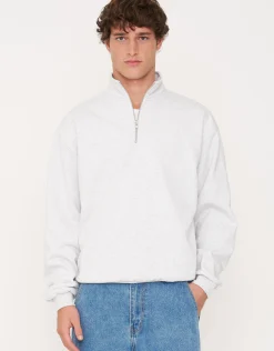 Essential Oversized Quarter Zip Sweat in Fog Blue